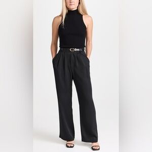 Reformation Mason Slouchy Wide Leg Trouser Pant Black 2 Pleated Twill Hemmed